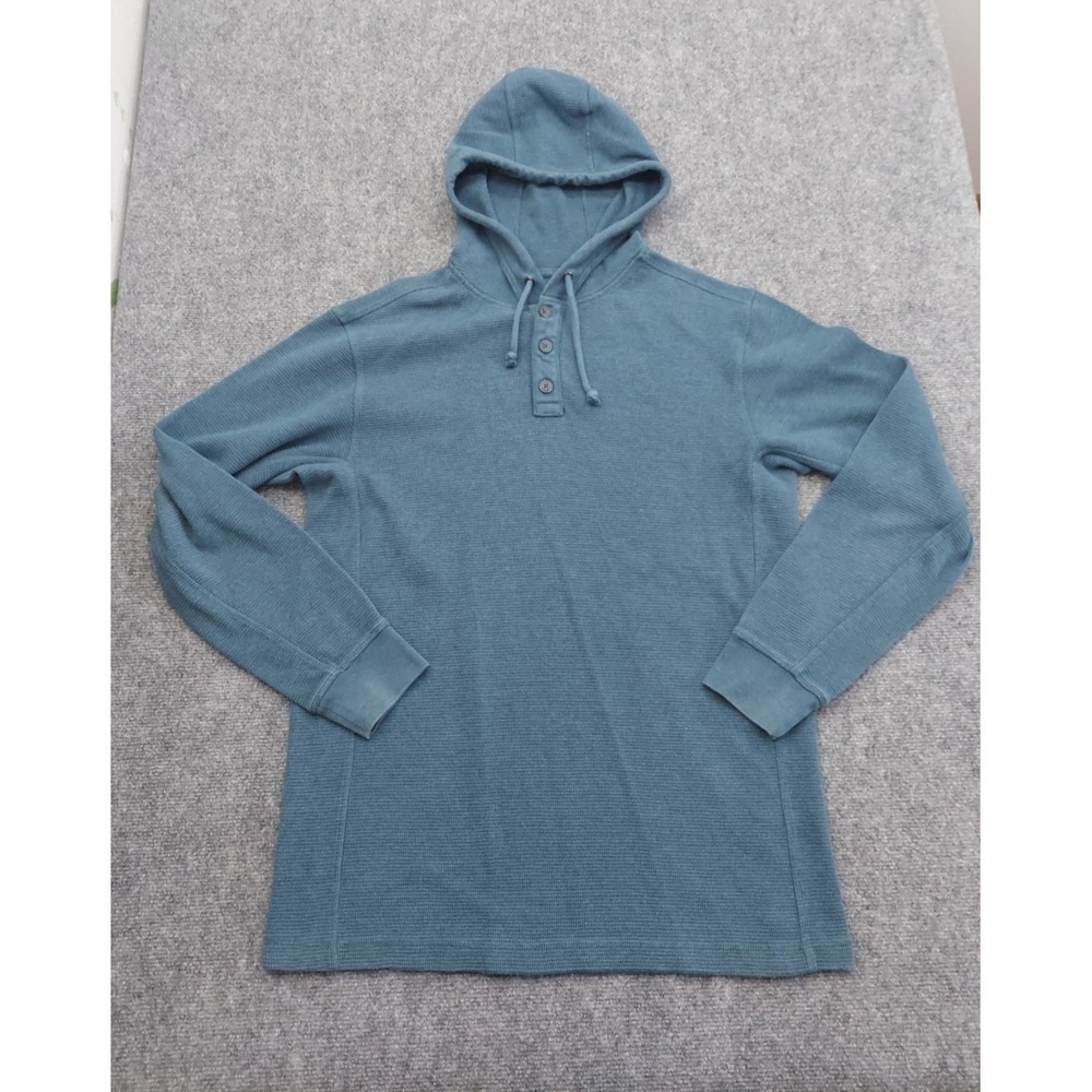Duluth Trading Hoodie Medium Blue Thermal Henley Pullover Sweater Long Sleeve
